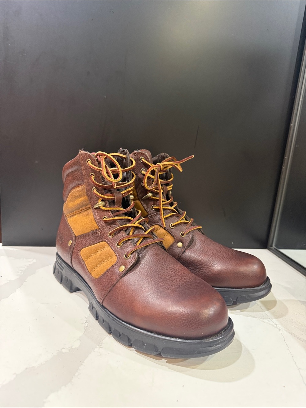 Polo by Ralph Lauren Brown Leather Work Boots with Tan Accents